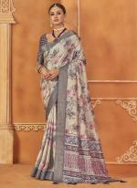 Silk Biege Festival Wear Digital Print Saree